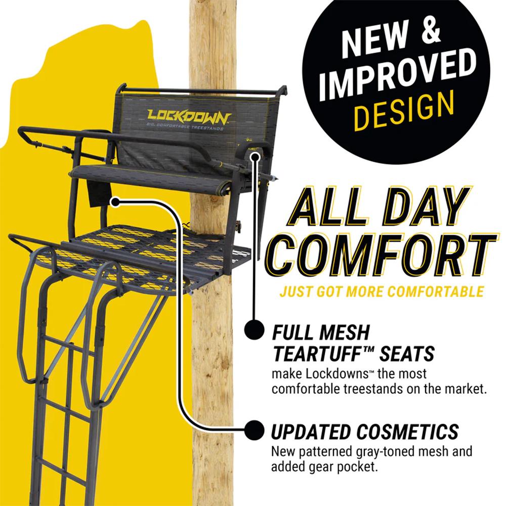 River's Edge Lockdown 2-Man Ladder Tree Stand 21ft Wide Picture of Ardisam (River's Edge/ Barronett Blinds) ARDISAM LOCKDOWN 21 FT 2-MAN TREE STAND