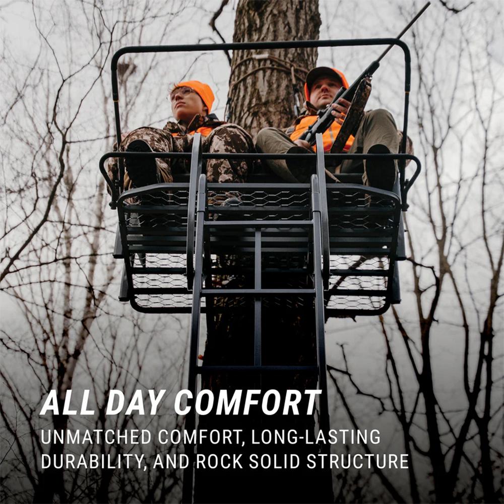River's Edge Lockdown 2-Man Ladder Tree Stand 21ft Wide Picture of Ardisam (River's Edge/ Barronett Blinds) ARDISAM LOCKDOWN 21 FT 2-MAN TREE STAND