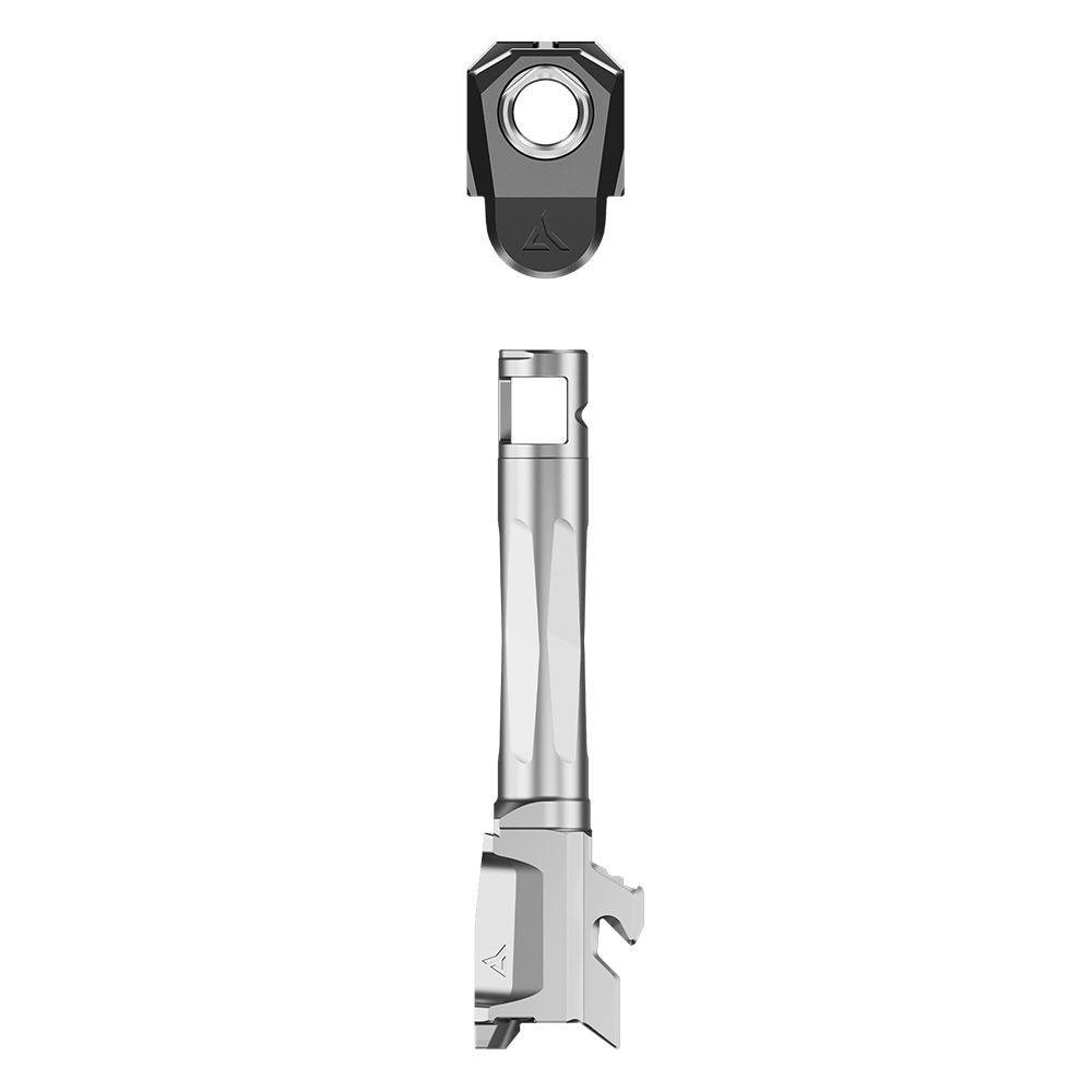 Radian Weapons Afterburner and Ramjet Combo Ported Barrel and Compensator for Glock 43x Black Grey Black Picture of Radian Weapons AFTERBURNER Comp + RAMJET Brl for Glock - G43x - Blk/Gry