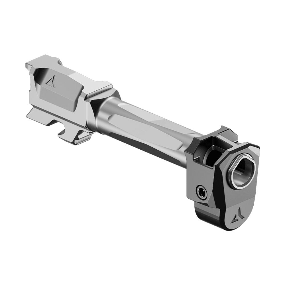 Radian Weapons Afterburner and Ramjet Combo Ported Barrel and Compensator for Glock 43x Black Grey Black Picture of Radian Weapons AFTERBURNER Comp + RAMJET Brl for Glock - G43x - Blk/Gry