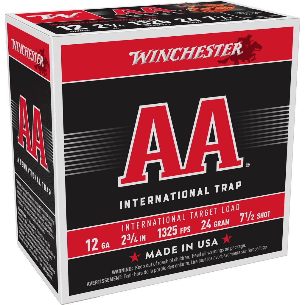 Winchester AA International Target Shotshells 12ga 2-3/4" 7/8oz 1325 fps #7.5 25/ct Picture of Winchester Ammunition 12 GA 2-3/4" #7.5 AA INTERNATIONAL TARGET 24 GRAM 25/RDS
