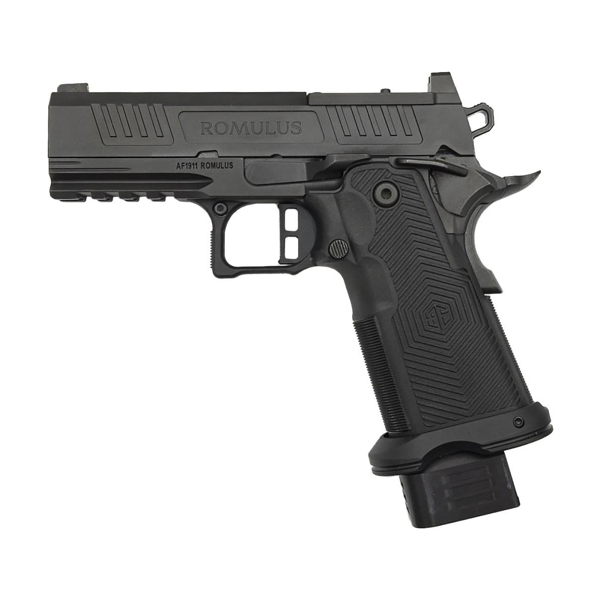 AF1911-ROMULUS 9MM 17 & 20 Rnd Magazines (1 Each) 3.5" BULL Barrel DLC Black MOS Optic Cut Picture of Alpha Foxtrot AF1911-ROMULUS 9MM 3.5" BULL MOS DLC BLACK 17/20RD