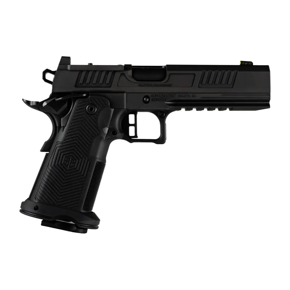 AF1911-ROMULUS 9MM 20 & 17 Rd Magazine (1 Each) 5" Bull Ramped Ported Barrel DLC Black MOS Optic Cut Picture of Alpha Foxtrot AF1911-ROMULUS 9MM 5IN MOS BULL RAMPED PORTED DLC BLK 20RD/17RD