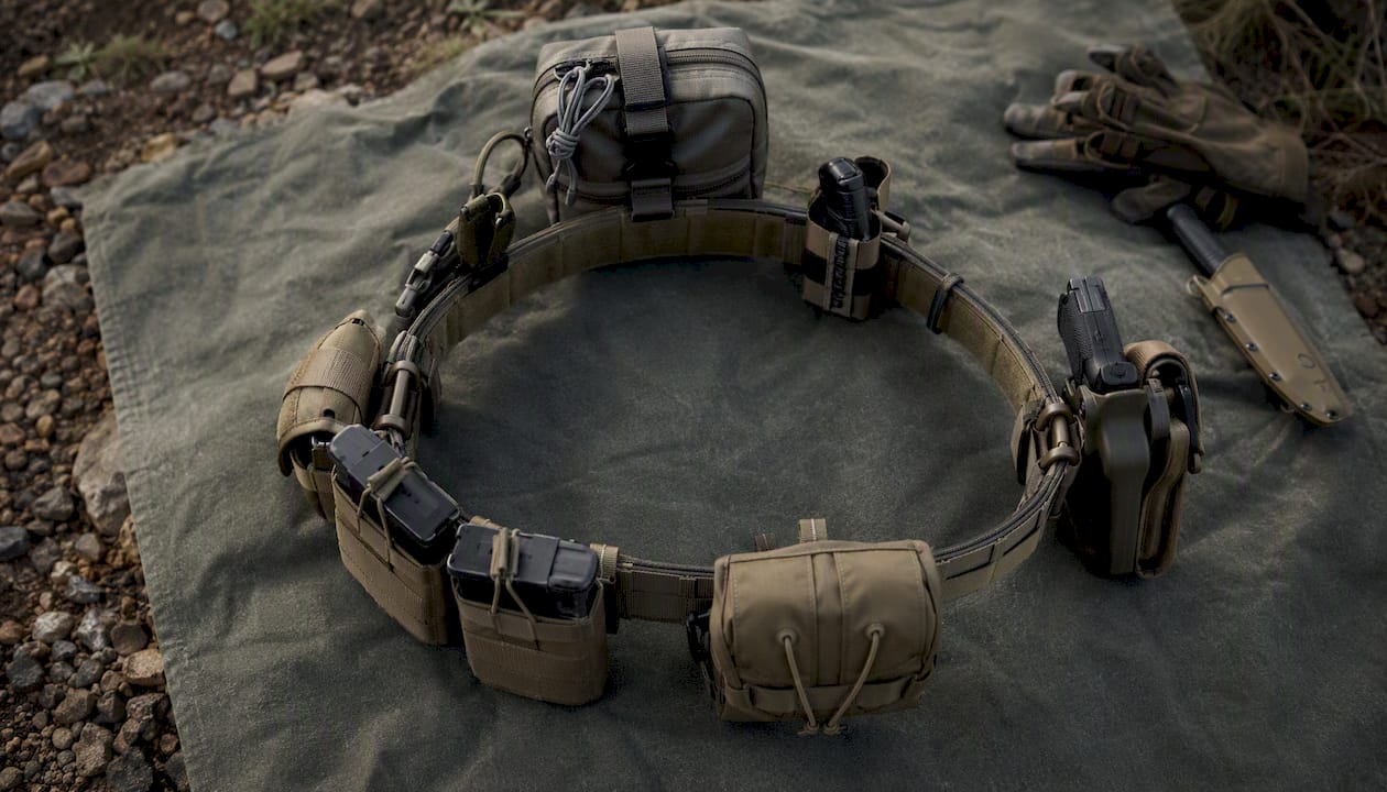 Battle belt gear arranged by clock-face placement