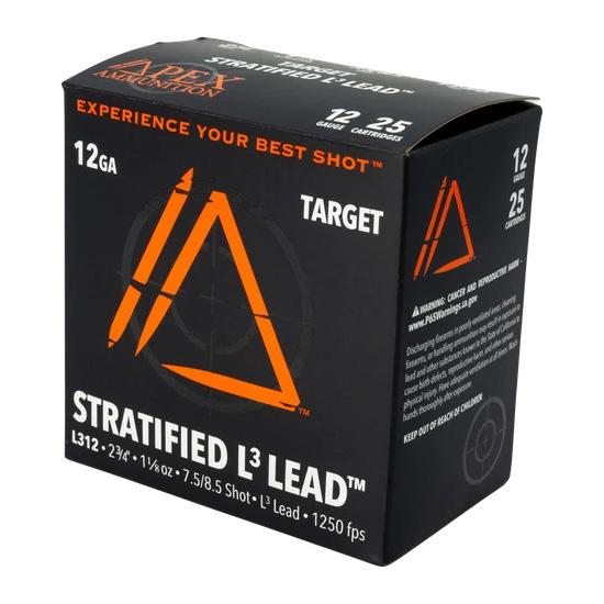 Apex Ammunition Target Stratified L3 Shotshells 12ga 2-3/4" 1-1/8oz 1250 fps #7.5 & #8.5 25/ct