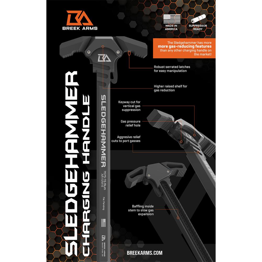 Breek Arms Sledgehammer AR-15 Gas Block Charging Handle Grey Picture of Breek Arms Sledgehammer Charging Handle AR15 GRAY