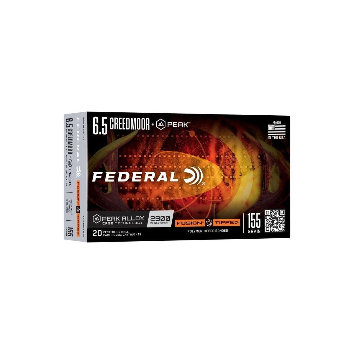 Federal Fusion Rifle Ammunition 6.5 Creedmoor +Peak 155gr PT 2900 fps 20/ct
