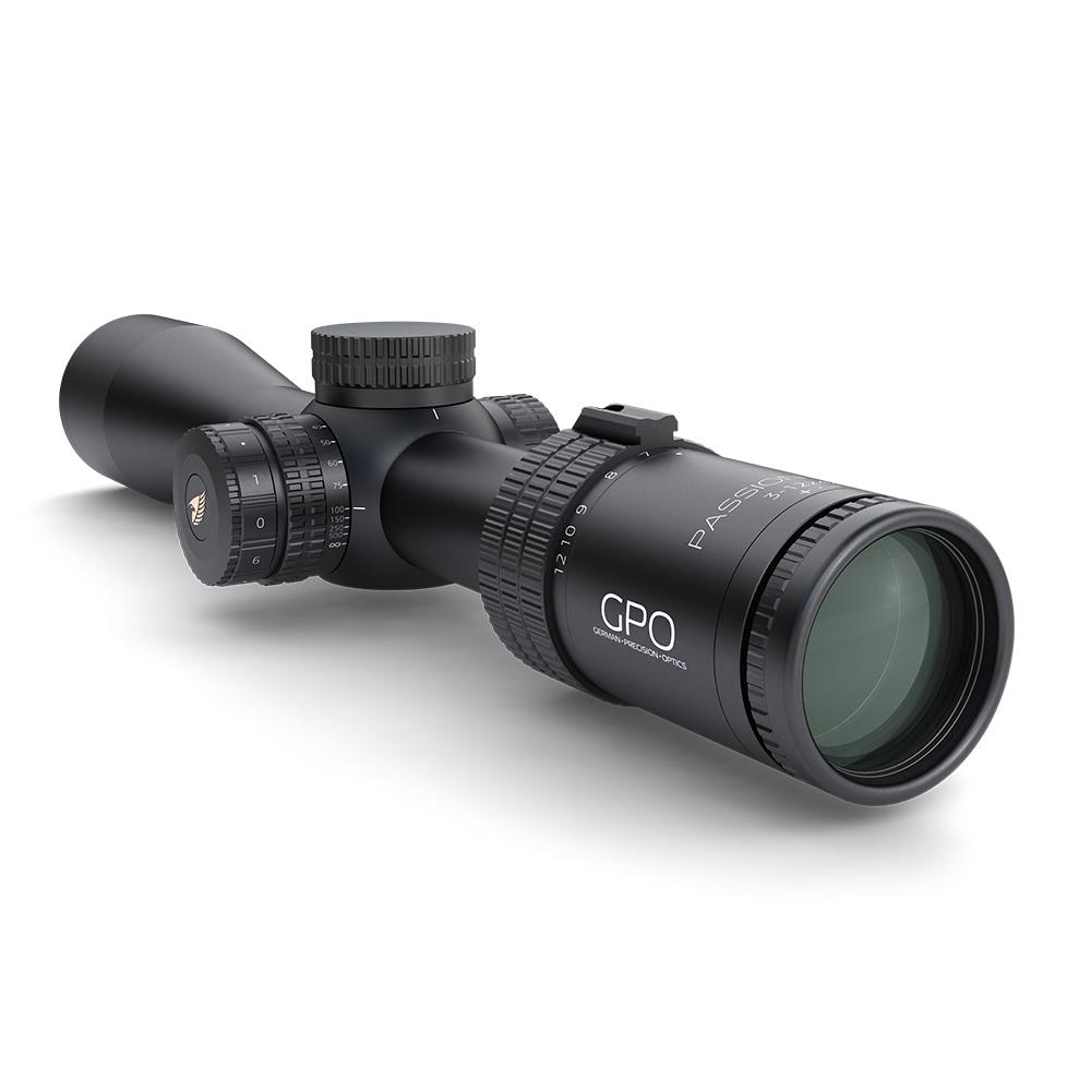 German Precision Optics Passion HDi Rifle Scope 3-12x42 30mm SFP G4I Illum. Black Picture of German Precision Optics PASSION HDi 3-12X42 30mm tube G4i reticle 1/4 MOA CCW Capped
