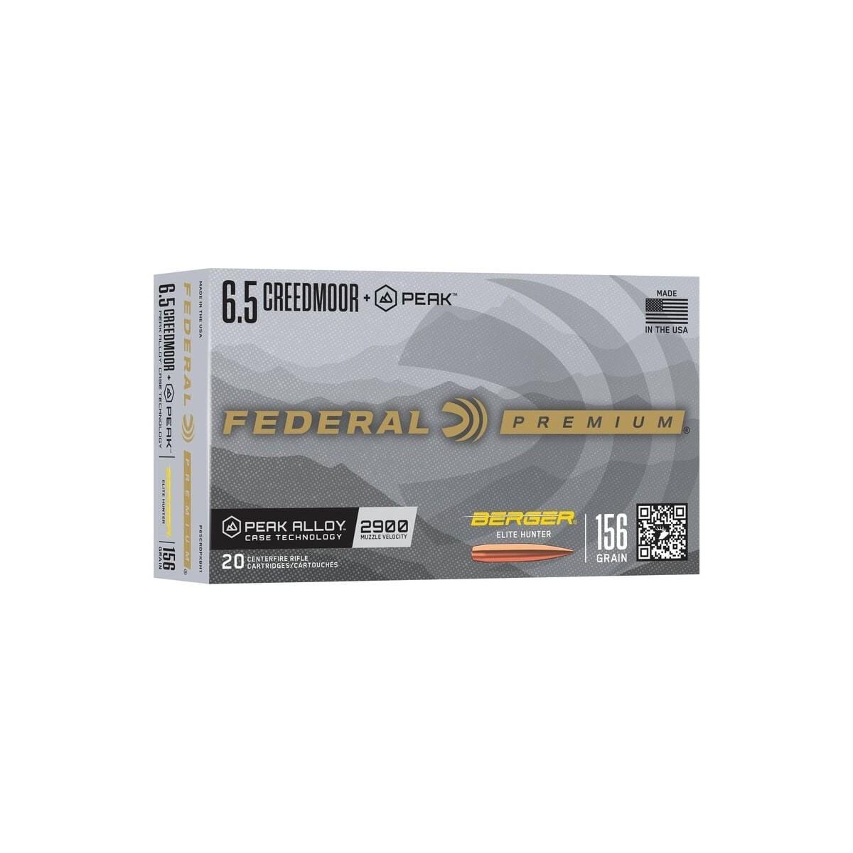 Federal Berger Elite Hunter Rifle Ammunition 6.5 Creedmoor +Peak 156gr OTM 2900 fps 20/ct