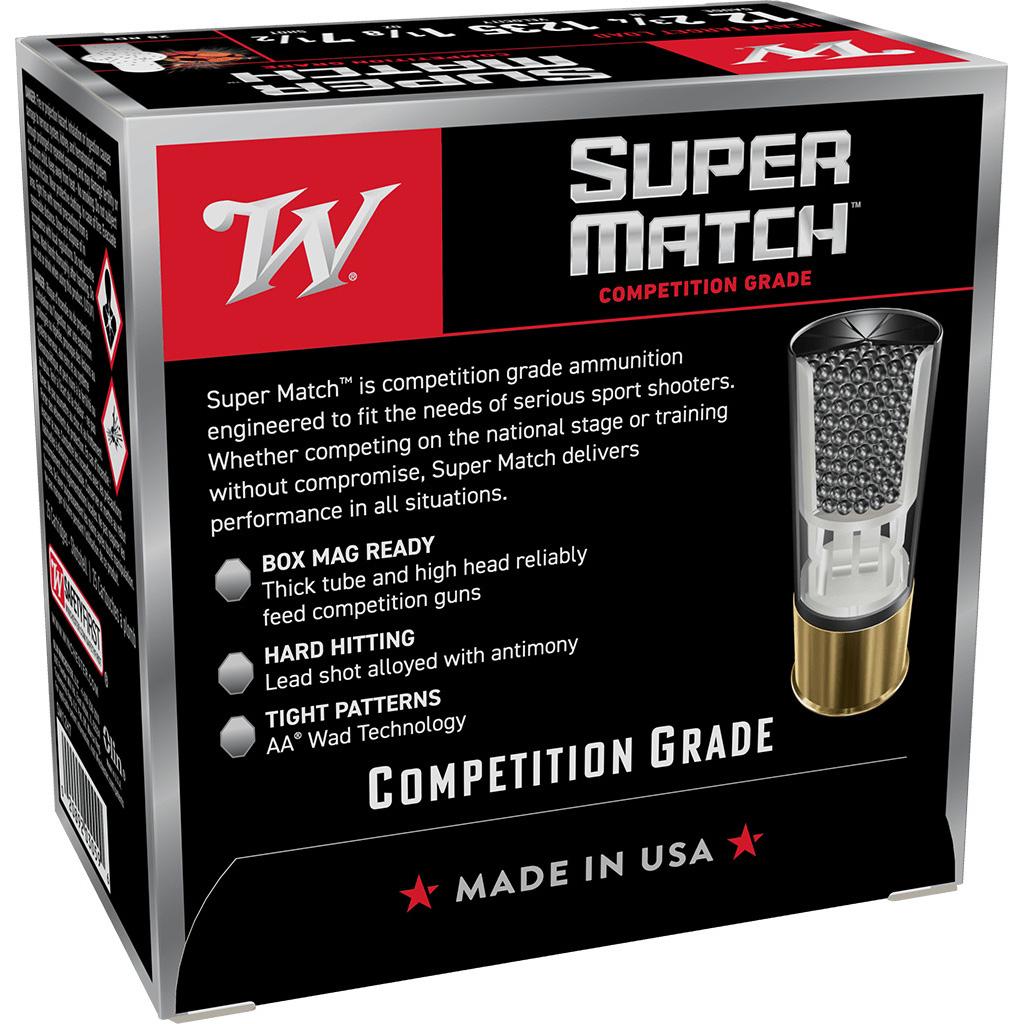 Winchester Super Match Shotshells 12ga 2¾" 1-1/8oz 1235 fps #7.5 25/ct Picture of Winchester Ammunition Winchester Super Match 12GA 2¾IN 1235FPS 1-1/8OZ 7½SHOT 25/RD