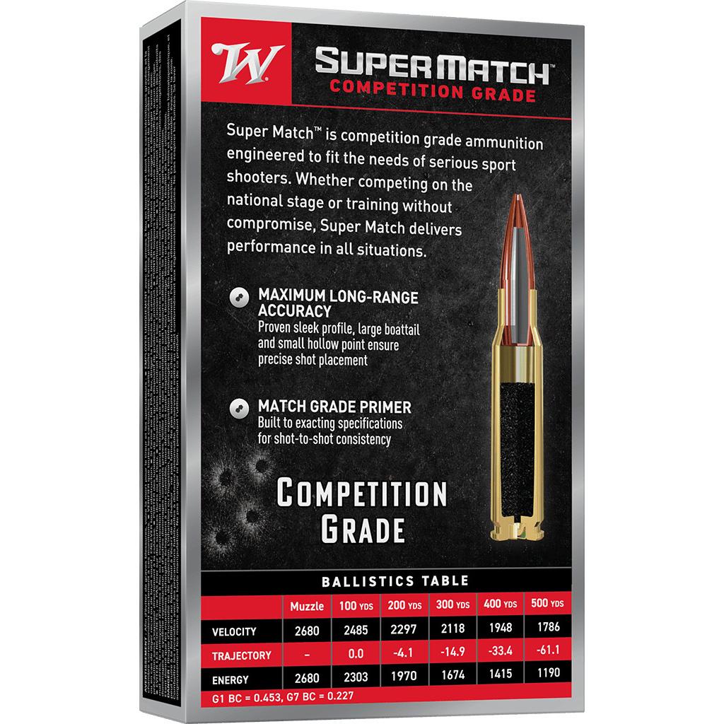 Winchester Super Match Rifle Ammunition 308 Win 168gr OTM 2680fps 20/ct Picture of Winchester Ammunition Winchester Super Match 308 WIN 168GR BTHP 20/RD
