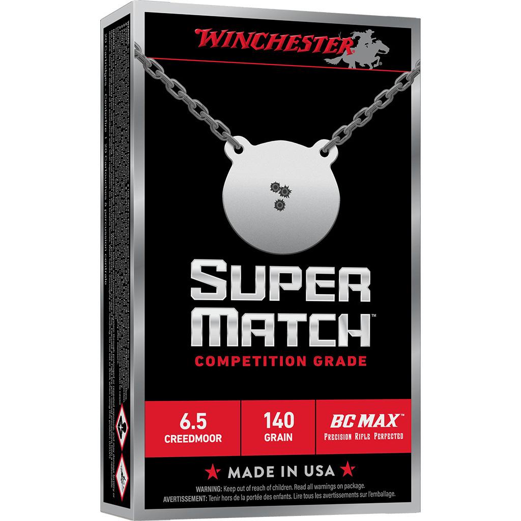 Winchester Super Match BC Max Rifle Ammunition 6.5 Creedmoor 140gr PT 2725fps 20/ct