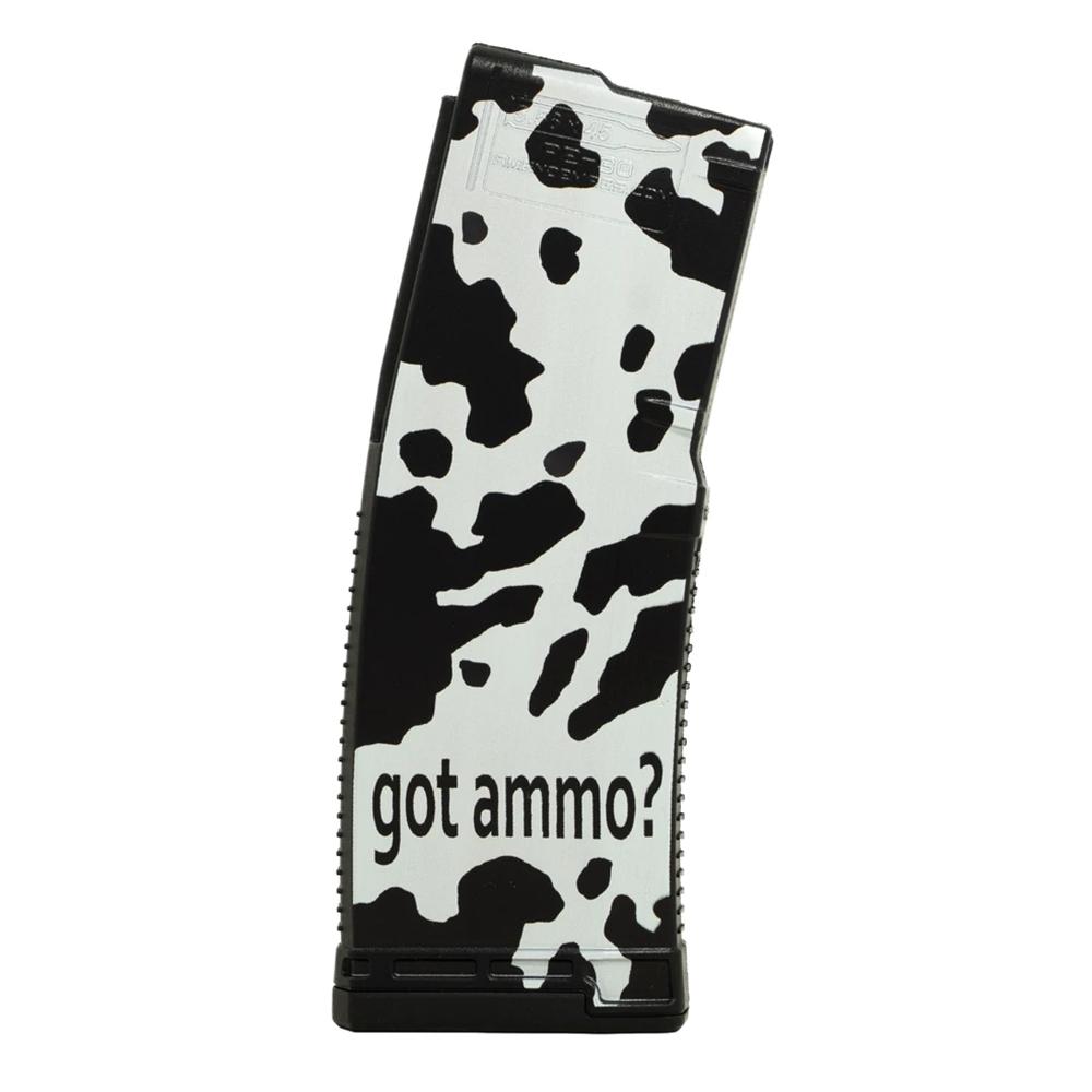 Amend2 "Got Ammo" AR-15 Mod-A Rifle Magazine 5.56/.223 30/rd Picture of C&E Innovations DBA Amend2 Amend2 AR-15/M4/M16 5.56x45mm NATO/.223 Rem Cow ''Got Ammo'' 30 Rnd Mag