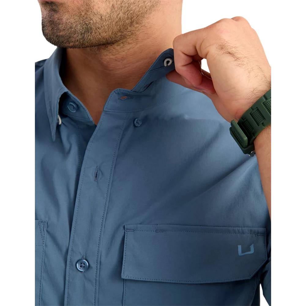 Huk Icon Short Sleeve Button Down Shirt Stormy Blue M Picture of Marolina DBA HUK ICON SHIRT STORMY BLUE M