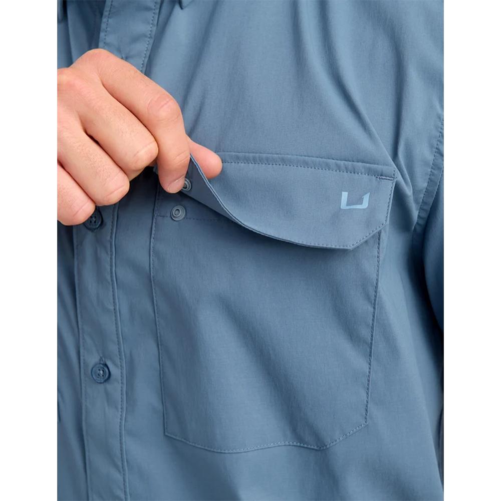 Huk Icon Short Sleeve Button Down Shirt Stormy Blue XL Picture of Marolina DBA HUK ICON SHIRT STORMY BLUE XL