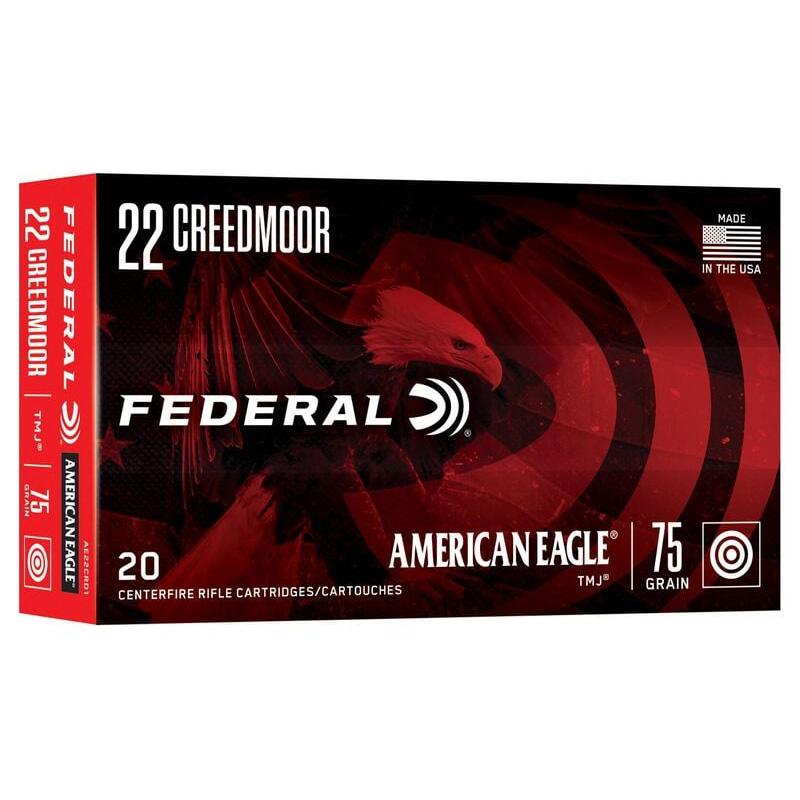 Federal American Eagle Rifle Ammunition 22 Creedmoor 75gr TMJ 3300 fps 20/ct Picture of Federal Cartridge Co. FEDERAL 22 CREEDMOOR 75GR AMERICAN EAGLE TMJ 20/Rd Ammo