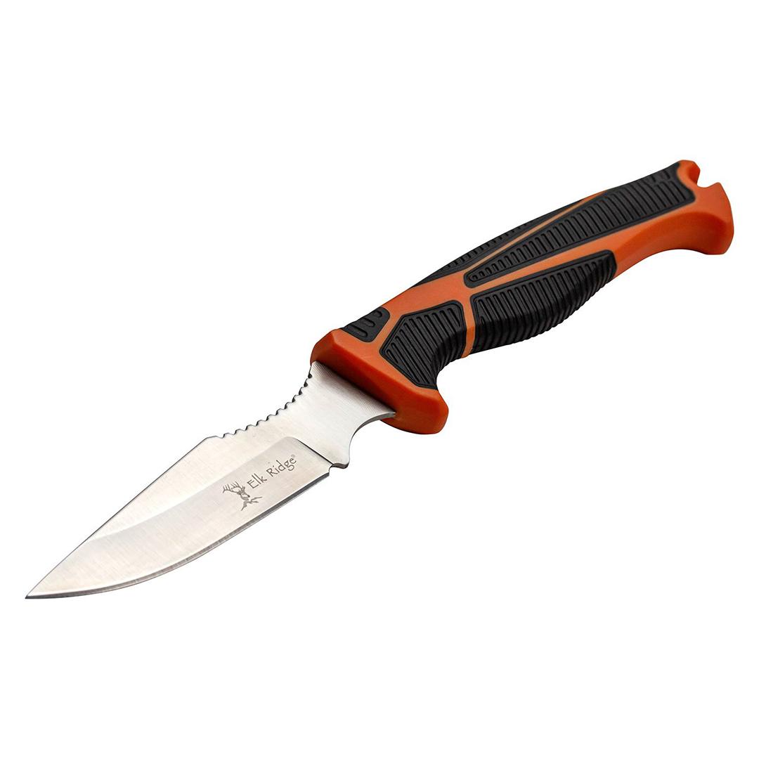 Master Cutlery Elk Ridge Trek Fixed Knife 4" Blade Orange and Black Picture of Master Cutlery Master Cutlery Elk Ridge Trek Caping Knife (4" Satin)