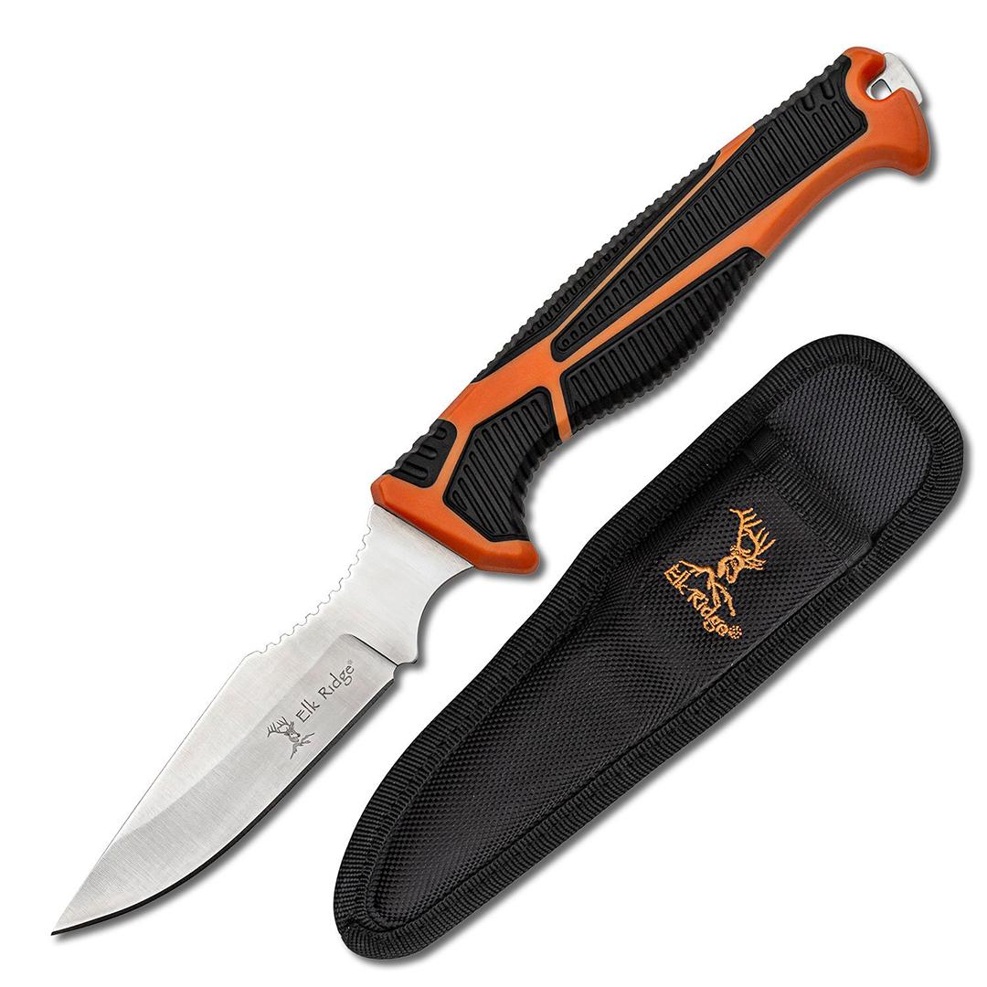 Master Cutlery Elk Ridge Trek Fixed Knife 4" Blade Orange and Black Picture of Master Cutlery Master Cutlery Elk Ridge Trek Caping Knife (4" Satin)