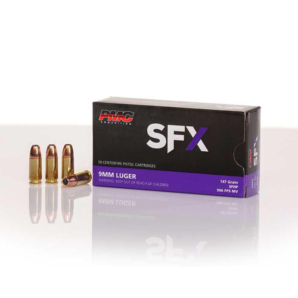 PMC SFX Handgun Ammunition 9mm Luger 147 gr. JHP 996 fps 50/ct Picture of PMC AMMUNITION PMC Starfire 9mm LUGER 147 GR. SFX Hollow Point 50/RD Ammo
